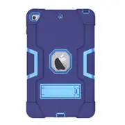 For Ipad Mini 5 3 / 2 / 1 Contrast Silicone + Pc Combination Case With Holder(Navy Blue + Blue)