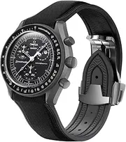 [REBANDACE] Strap for Omega x Swatch MoonSwatch Watch 20mm,Folding Buckle Strap Compatible Omega Swatch Moonswatch Speedmaster,Curved No Gap Replacement Strap fo Swatch Omega Men Women