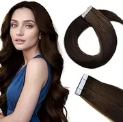 LieblichWelle Tape in Hair Extensions Human Hair Darkest Brown 16 inch, 20pcs, 40g/Pack - Salon-Grade Quality, Easy Comfort Wear for Young Women (Darkest Brown, 16 inch)