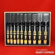 Japanese Chisel Set of 10 Iwasaki Nobuhiro Oiire Nomi Gumi Handle Quad Bevel