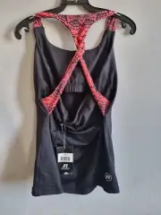Gym Singlet, Russel Sports Top Inbuilt Bra, Pink And Black, Size 12