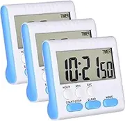 Mudder 3 Pack 24 Hours Magnetic Kitchen Timers with Digital Classroom Timers for Teachers Kids Alarm Clock Timer, Loud Alarm and Big Screen (Blue)
