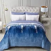 WONGS BEDDING Navy Blue Comforter Set King,7 Pieces Bed in a Bag Abstract Art Gradient Comforter Soft Microfiber Bedding Set with Comforter, Flat Sheet, Fitted Sheet, Pillow Shams,Pillowcases