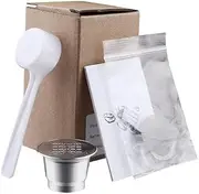 JOYSOG Stainless Steel Refillable Coffee Capsules Kit for NESPRESSO-Serie Capsule Coffee Reusable Capsule Filter Pods with Brush & Scoop(silver)
