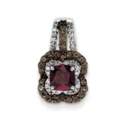 Sterling Silver Rhodium Rhodolite Garnet u0026 Smoky Qrtz u0026 Diamond Pendant