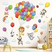 decalmile Forest Animals Balloon Wall Decals Monkey Lion Koala Wall Stickers Baby Nursery Kids Bedroom Playroom Wall Decor