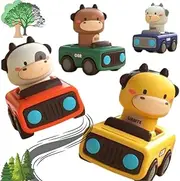 Ameon's Press and Go Cars for Active Toddlers, Ages 1-3: No Batteries Required, Effortless Operation, Perfectly Designed for Tiny Hands. Featuring an Exciting Set of 4 Animal Cars!