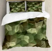 Sage Duvet Cover Set with Pillow Shams Geometric Fractal Camo Print