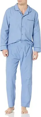 Hanes Men's Long Sleeve Plain Weave Pajama Set Blue Size 3XL