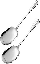 HAKIDZEL Stainless Steel Square Head Spoons 2pcs Large Serving Spatulas for Rice Soup Salads Long Handle Dishwasher Safe