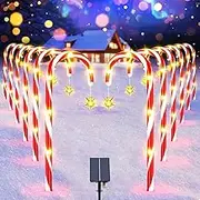 YUTONG 12 Pack Christmas Decorations Outdoor Solar Candy Cane Lights, Upgraded Solar Pathway Markers Lights with Star,8Modes Outdoor Christmas Decorations for Walkway, Garden, Lawn, Yard (12)