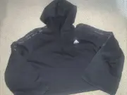 adidas Women XL Cropped 1/4 Zip Hoodie Flared Sleeve Black