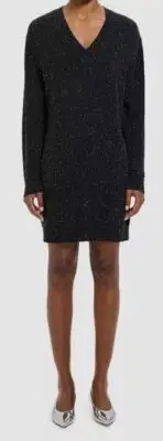 Theory Women's Black Donegal Wool Cashmere V-Neck Sweater Dress Size S