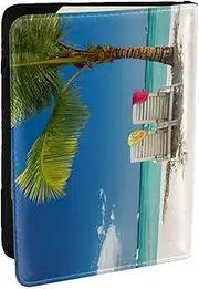[JEJEA] Beach Palm Tree Chairs Boats Print Travel Organizer Credit Cards Case Passport BookPassport Holder Cover Wallet forTraveling,, Black, One Size
