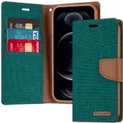 Goospery iPhone 14 Plus Canvas Fabric Flip Wallet Case Cover Apple [Green]