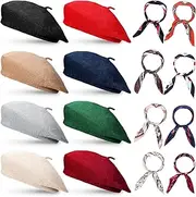 [XolngYYeng] 16 Pieces Wool Beret Hat French Style Artist Beanie Beret with Silky Scarf Set for Women, One Size, Elegant Color