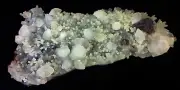 Pointed Apophyllite cubes W/ red Stilbite Bow on coral chalcedony plat mineral