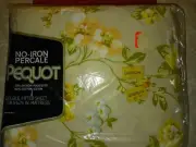 Vtg NIP Pequot No Iron Double Fitted Sheet Peach/ Blue/ Yellow Floral Rhapsody