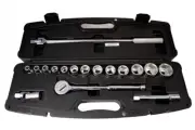 Husky 18pc 1/2" Dr SAE/AF 12pt Double Hex Socket Set 17" Flex Handle Ratchet Bar