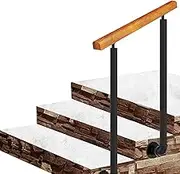 Adjustable Stair Railing Wooden Handrail Fits 2 to 3 Steps, Black Metal Wrought Iron Transitional Hand Railings with Double Post, Side Mount Handrail Picket for Indoor Outdoor Steps(Height 95cm,60cm/2