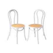 Oikiture 2PCS Dining Chair Solid Wooden Chairs Ratan Seat White