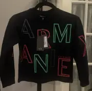 Armani Black Sweatshirt w/ Green & Red Lettering Size 8A 130cm - BRAND NEW