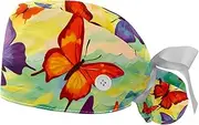 [YTYVAGT] 2-Pc,Gourd-Shaped Working Cap,Fisherman Hat with Buttons and Cotton Sweatband,Colorful Butterfly Watercolor Pattern