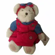 Boyds Bears Plush Madison Glorybear 10" Christmas Holiday Red Dress Bow Denim