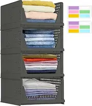 [SIMPLEST LIVING] Foldable Storage Basket Stackable Organizer Set of 4 (4L) Plastic cube storage organizer bins -Wardrobe drawers (CHARCOAL GREY)