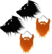 Party Accessory: 4pcs Fake Beards Mustaches Whiskers Props Realistic Comfortable for Ages