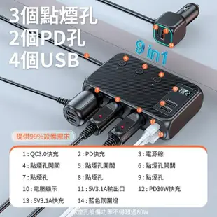 【YORI優里嚴選】171W一對三點煙孔擴充器 汽車車充(QC3.0車充 USB充電 PD快充 電壓檢測 點煙器)