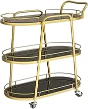 Kitchen Cart Modern Design 3 Tier Rolling Cart Functional Bar Cart Fence Design Metal Kitchen Cart Tea Wagon Round Design Lockable Wheels Drink Cart