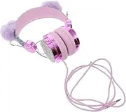 OSALADI Fur Ball Cat Ear Headphones Children's Headset Over Ear Headphones Long Cable Boys Girls School Headphones Mic