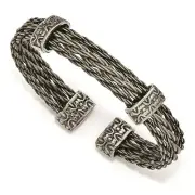 *BRAND NEW* Edward Mirell Titanium Brushed Cablewith Cast Accent Cuff Bracelet