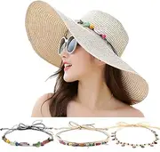 [HieoAnir] MIWORM Women's Wide Brim Sun Protection Straw Hat,Folable Floppy Hat,Summer UV Protection Beach Cap