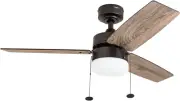 Reston, 42 Inch Modern Farmhouse LED Ceiling Fan with Light, Pull Chain, Dual Mo