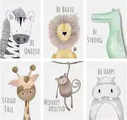 Set of 6 Pictures for Children's Room, Children's Room Poster, Wall Pictures, Animal Pictures, Children's Room, Decorative Pictures, Girls Boys, Baby Room Decoration, Wall Poster, A4 Poster without Picture Frame