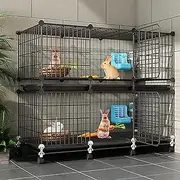 Indoor Large Bunny Cage, Encrypted Iron Network Rabbit Hutch, Multi-Layer Platform, DIY Design, with Swivel Wheels (Color : Black, Size : 107 x 37 x 90 cm)