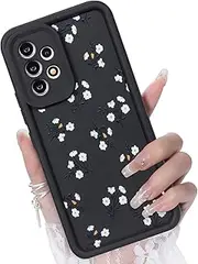 [CASBST] for Samsung Galaxy A53 5G Case, Creative Flower Pattern Design Girls Women Liquid Silicone Cover, Thicker Frame Shockproof and Scratch-Resistant Soft Case for Samsung A53 - Black