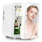 Mini Skincare Fridge (4 Liter/6 Can) with Dimmable LED Light Mirror, Cooler