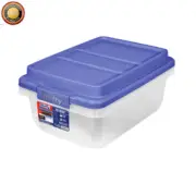 Hefty 18 Qt Clear Storage Bin With Blue Hi Rise Lid