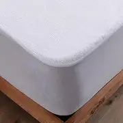 BESCH Adjustable Waterproof Terry Cloth Mattress Protector 35% Cotton + 65% Polyester 180 x 190/200 cm Breathable Dust Mite Proof Extra Soft No Chemical Treatment