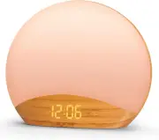 REACHER Wood Grain Sunrise Alarm Clock and Sound Machine Nightlight, Digital Dim