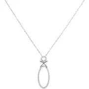 14k White Gold Round Diamond Vertical Oval Pendant Necklace 1/6 Cttw