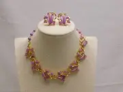 Vtg Coro Pegasus COLORAMA Lavender Enamel Gold Tone Necklace Clip On Earring NOS
