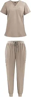 [yuksok] Female Scrub Set V Neckline Top and Pants for Beauty Center Jogging Cosmetology