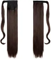 Long Straight Wrap Around Ponytail Extension Synthetic Hair Extensions Clip in Ponytails Hairpiece for Women (brown)