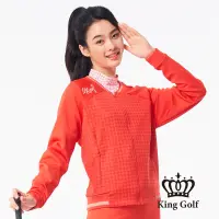 在飛比找Yahoo奇摩購物中心優惠-【KING GOLF】女款千鳥格壓拼接螺紋中厚款棒球外套-紅