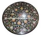Black Marble Round Coffee Table Tops, Semi Precious Inlay Arts Top Table Decors