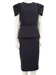 Navy Embellished Belt Peplum Mini Dress